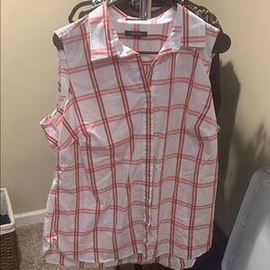 Lands' End Women's Red Plaid Sleeveless Button Down Shirt